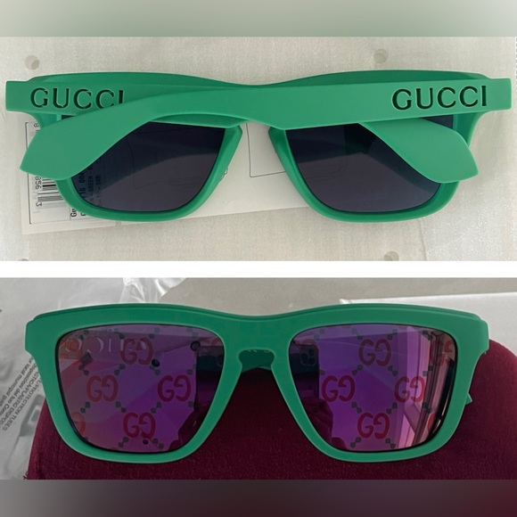 GUCCI MATT GREEN “GG”LOGO MIRRORED LIGHTWEIGHT SUNGLASSES - Picture 12 of 16